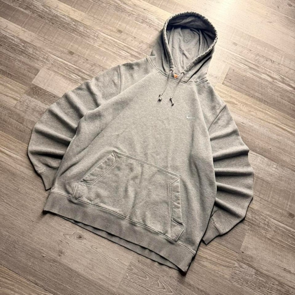 Y2K Nike Mini Swoosh Hoodie Grey Pullover Sweatshirt Boxy Essential